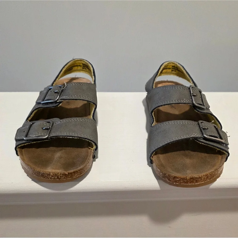 Kid's sz 11 Grey Faux Leather Cork Footbed Sandals Buckle Slingback Granola